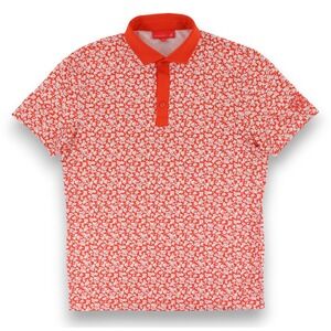 Redvanly Polo Shirt Men Medium Orange Blue Floral Print Golf Performance Pradera